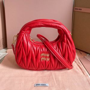 Miu Miu 5BP078 Mini Wander Hobo Bag In Matelasse Nappa Leather Red